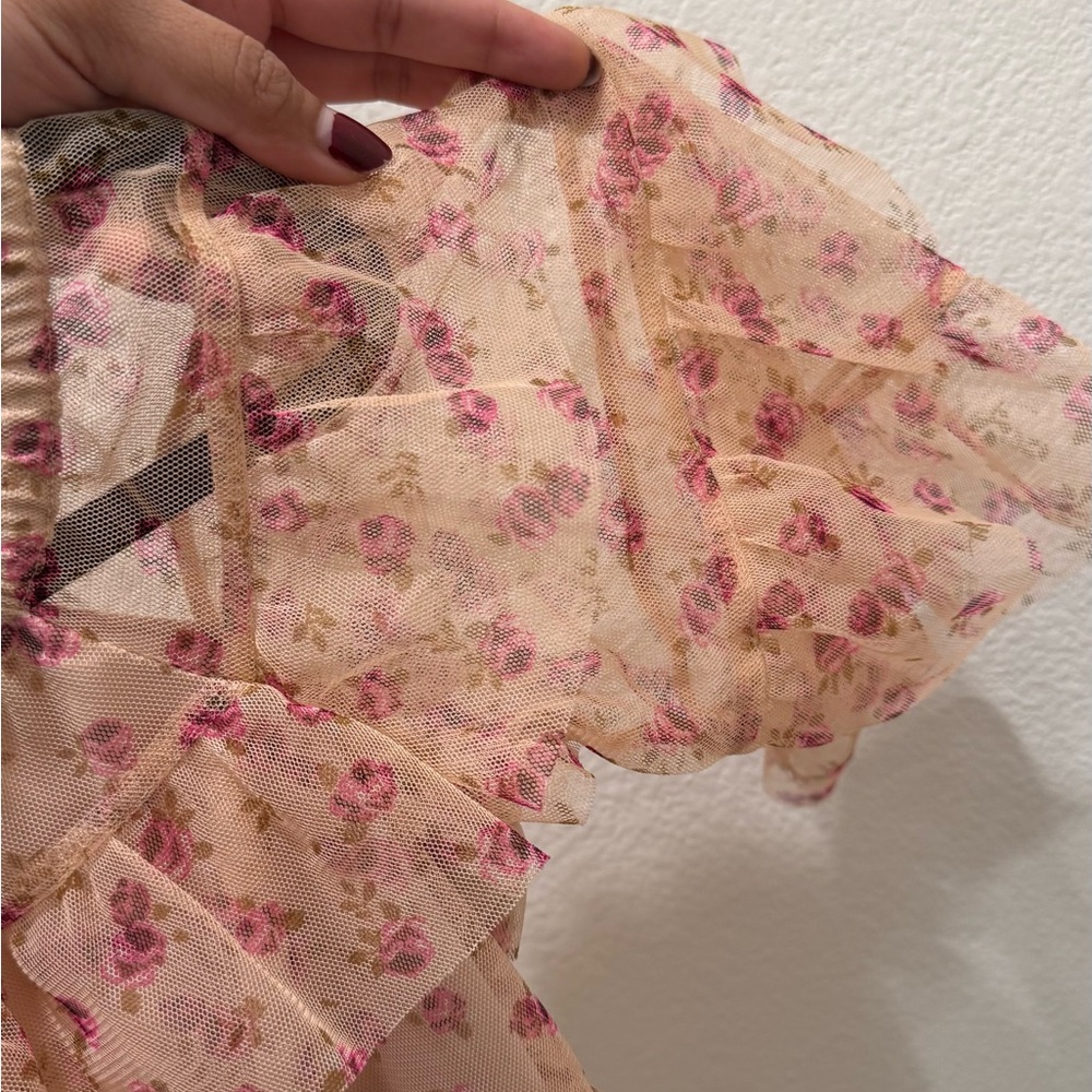 Express Pink Floral Off-Shoulder Ruffle Blouse - Picture 5 of 5